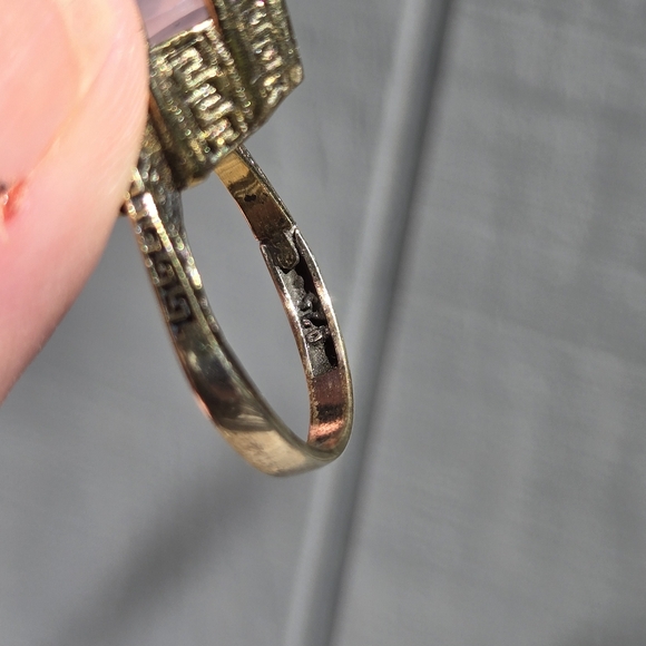 Rose quartz 12k Oval bronze Sterling & gold ring sz8 - Picture 5 of 9